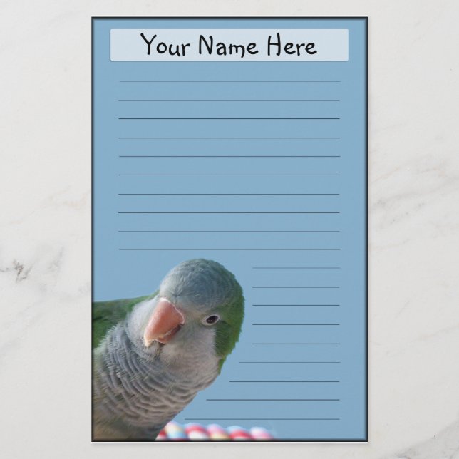 Personalized Quaker Parakeet Stationery (Front)