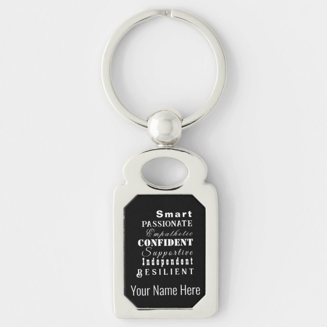 Personalized Qualities of Great Women Black White Keychain (Front)