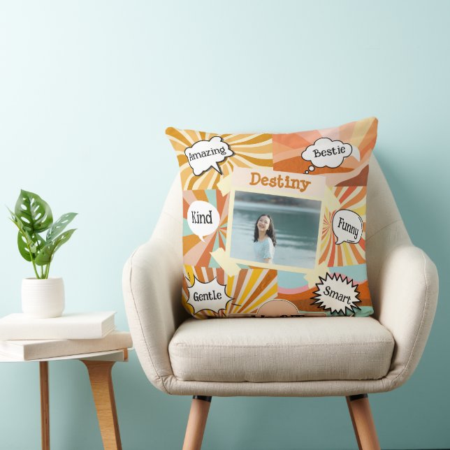 Personalized qualities of teens on retro design throw pillow (Chair)
