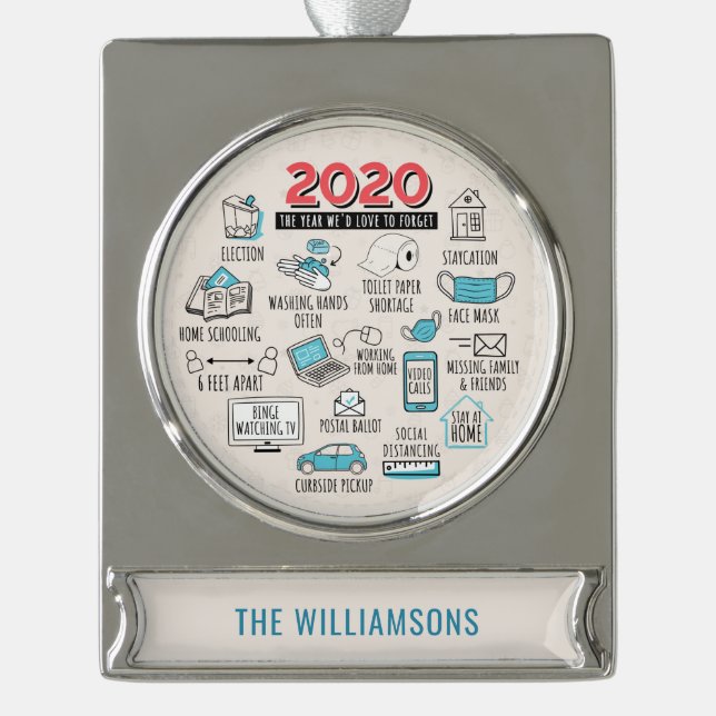 Personalized Quarantine Christmas Commemorative Silver Plated Banner Ornament (Front)