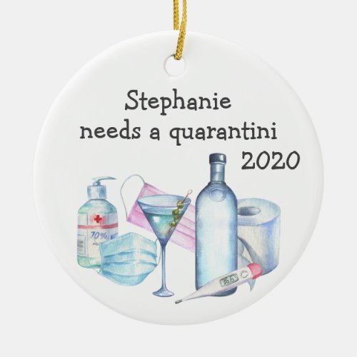 Personalized Quarantine Funny  Quarantini Ceramic Ornament