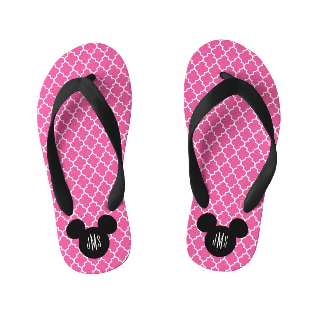 Personalized Quatrefoil Mickey Head Silhouette Kid's Flip Flops (Footbed)