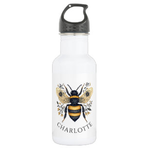 Personalized Queen Bee Floral Stainless Steel Water Bottle