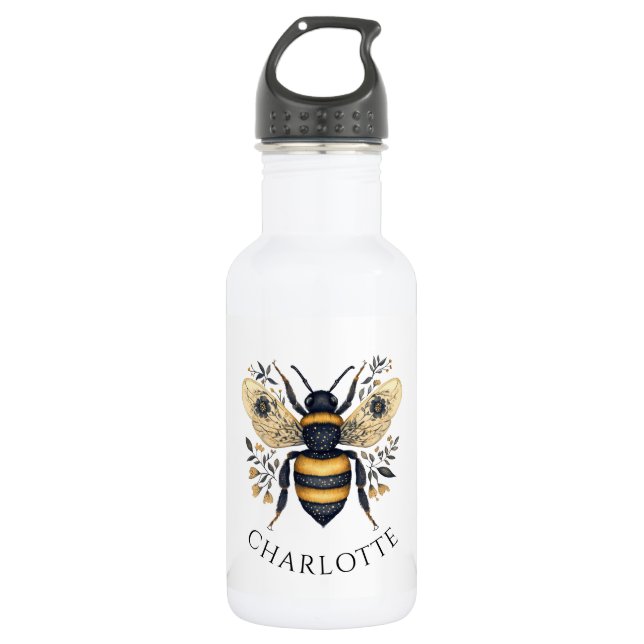Personalized Queen Bee Floral Stainless Steel Water Bottle (Front)