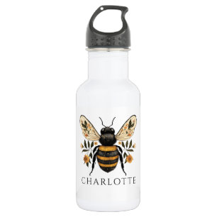 Personalized Queen Bee Floral Stainless Steel Water Bottle