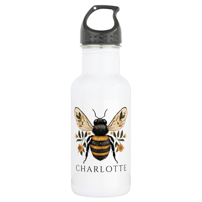 Personalized Queen Bee Floral Stainless Steel Water Bottle (Front)