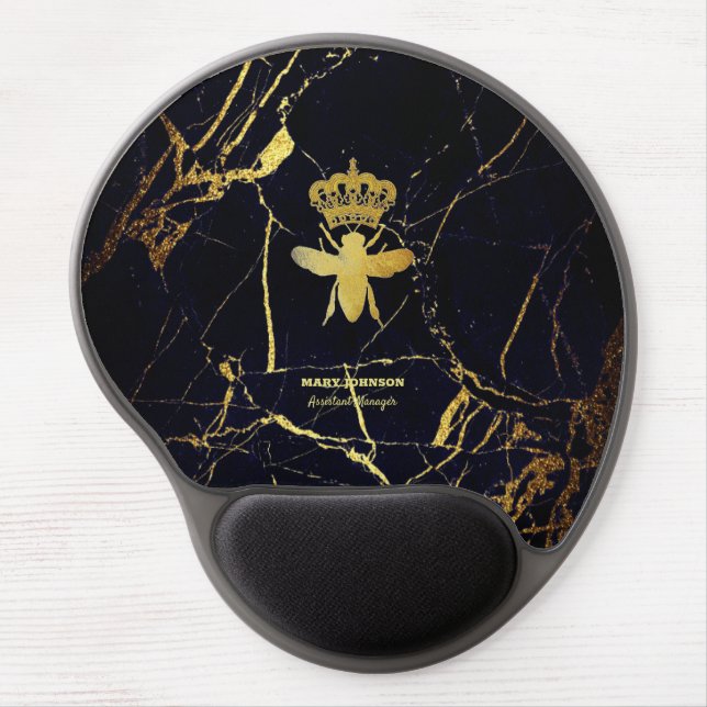 Personalized QUEEN BEE Gold Black Marble Mouse Pad (Front)
