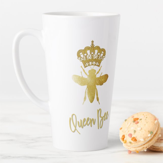 Personalized ★ QUEEN BEE ★ Gold Crown Latte Mug (In Situ)