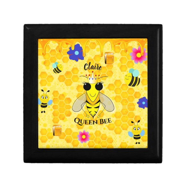 Personalized Queen Bee Honeycomb Trinket Box (Front)