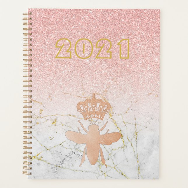 Personalized QUEEN BEE Rose Gold Large 2021 Planner (Front)