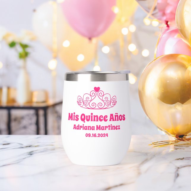 Personalized Quince Crown Años Party Favors Thermal Wine Tumbler (Bachelor Party)