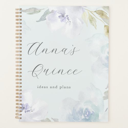 Personalized Quinceanera 15 Years Blue Floral Planner