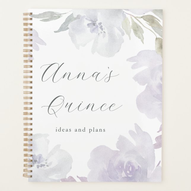 Personalized Quinceanera 15 Years Purple Floral Planner (Front)