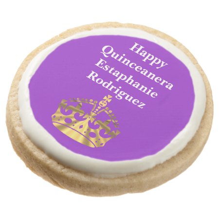 Personalized Quinceanera And Gold Crown Round Shortbread Cookie