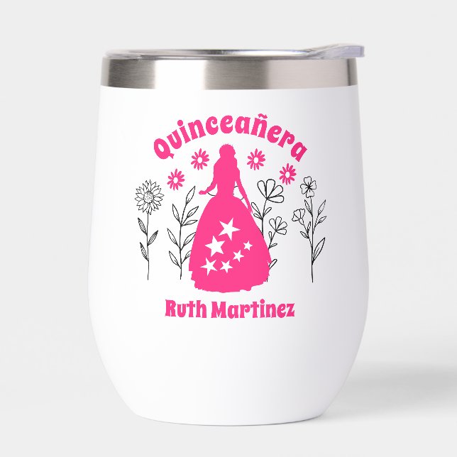 Personalized Quinceanera Birthday Party Favors Thermal Wine Tumbler (Left)