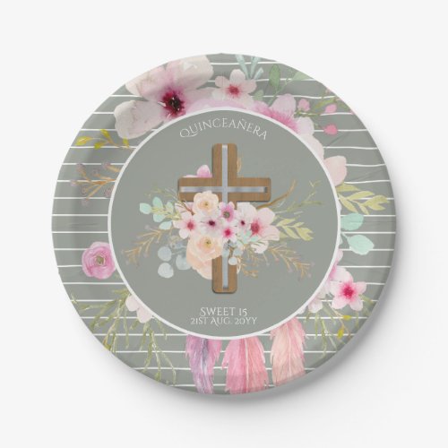 Personalized QUINCEANERA Gifts _ Floral Cross Paper Plates