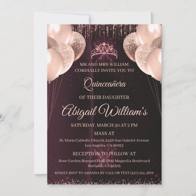 Personalized Quinceañera Invitation | Mis Quince A (Front)