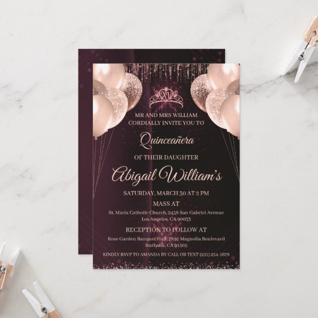 Personalized Quinceañera Invitation | Mis Quince A (Front/Back In Situ)