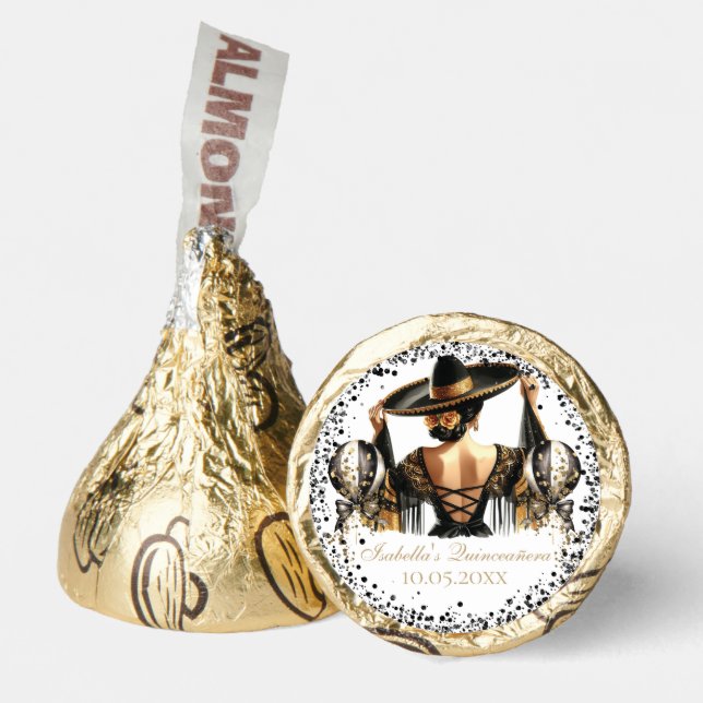 Personalized Quinceañera Luxury Black Gold Hershey®'s Kisses® (Front)