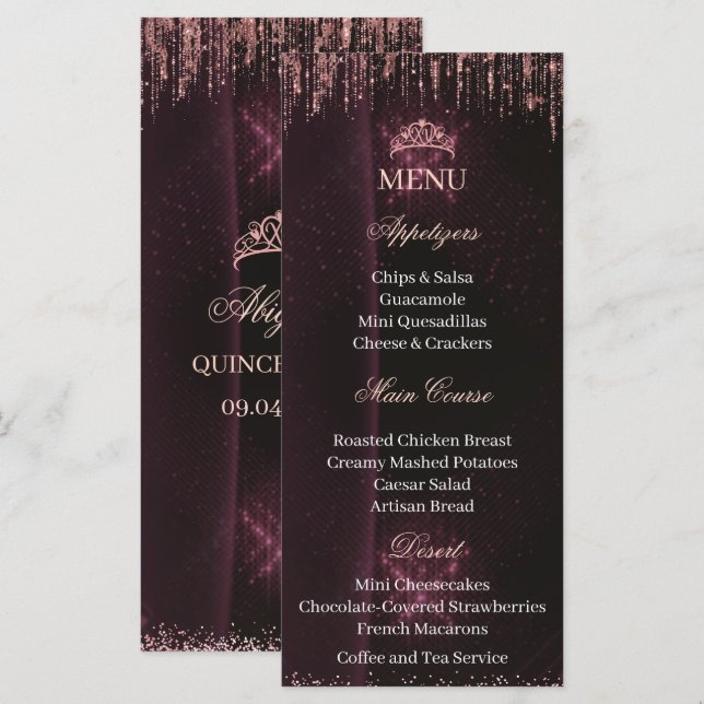 Personalized Quinceañera Menu Card | QUINCEAÑERA (Front/Back)