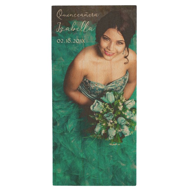Personalized Quinceañera Photo Wood Flash Drive (Front Vertical)