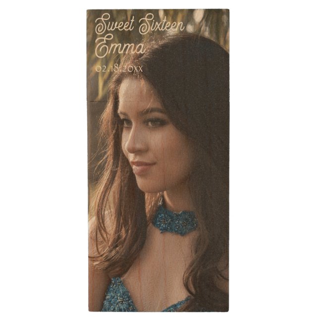 Personalized Quinceañera Photo Wood Flash Drive (Front Vertical)