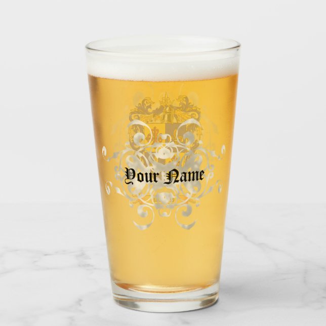 Personalized Quintana Surname Shield of Arms Glass (Back Filled)