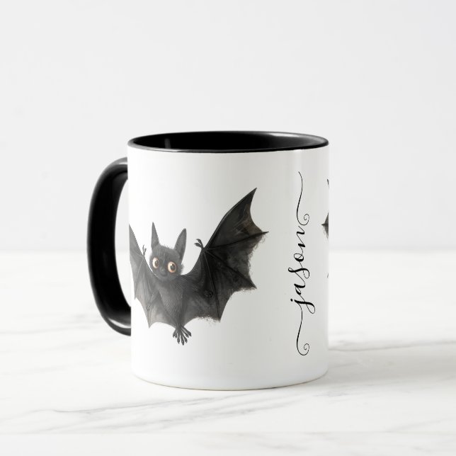 Personalized Quirky Halloween Bat Coffee Mug (Front Left)
