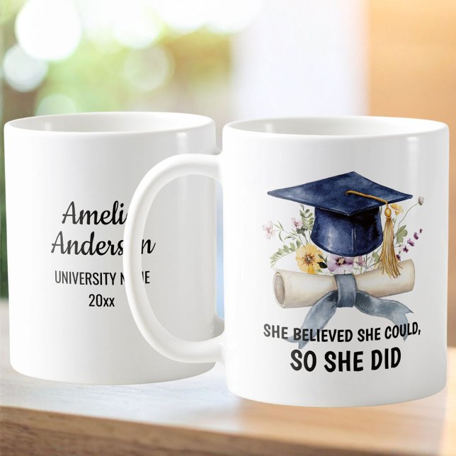 Personalized Quote and Name Floral Graduation Coffee Mug (Creator Uploaded)