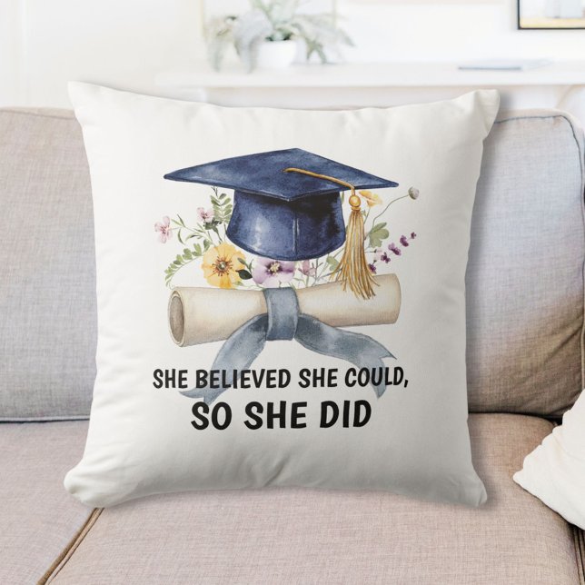 Personalized Quote and Name Floral Graduation Throw Pillow (Creator Uploaded)