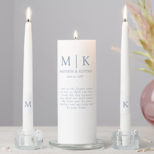 Personalized Quote Antique Blue Wedding Monogram  Unity Candle Set (In Situ)