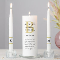 Personalized Quote Black Gold Wedding Monogram Unity Candle Set
