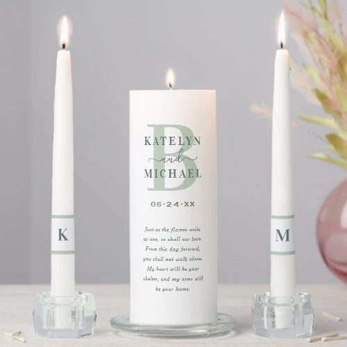 Personalized Quote Green Wedding Monogram Unity Candle Set
