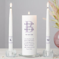 Personalized Quote Purple Wedding Monogram Unity Candle Set