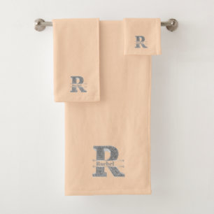 Personalized R Initial Silver Monogram Your Name B Bath Towel Set