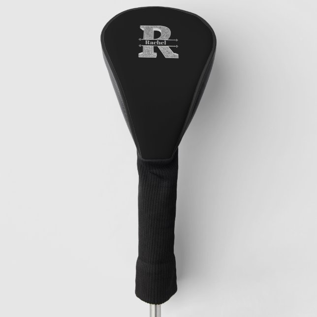 Personalized R Initial Silver Monogram Your Name   Golf Head Cover (Front)