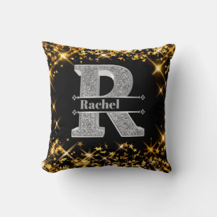 Personalized R Initial Silver Monogram Your Name Throw Pillow