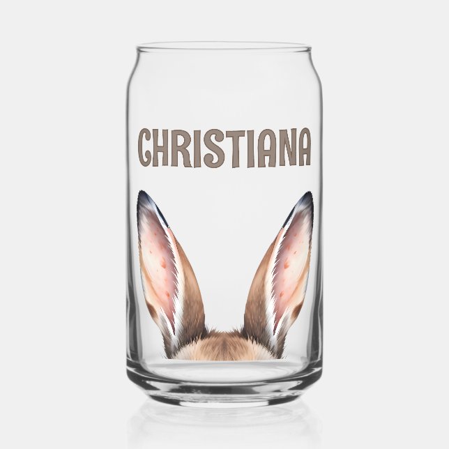 Personalized Rabbit Ears Cute Easter Bunny Can Glass (Front)