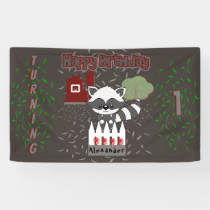 Personalized Raccoon Animal Theme Birthday Party Banner