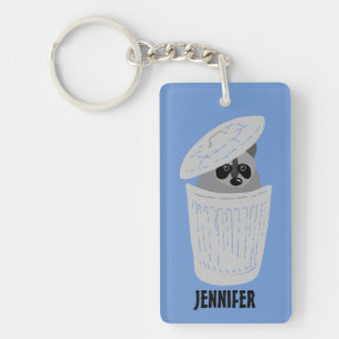 Personalized Raccoon in a Garbage Can Keychain