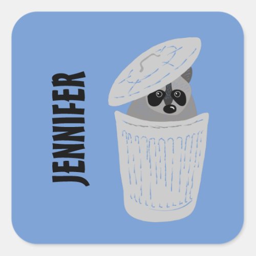 Personalized Raccoon in a Garbage Can Square Sticker