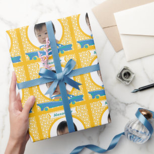 Personalized Race Car Baby Photo Wrapping Paper