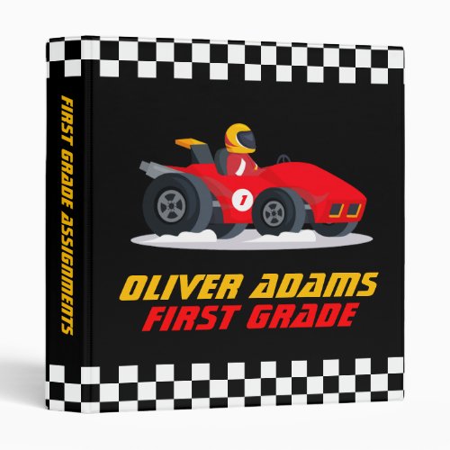 Personalized Race Car Back to School 3 Ring Binder