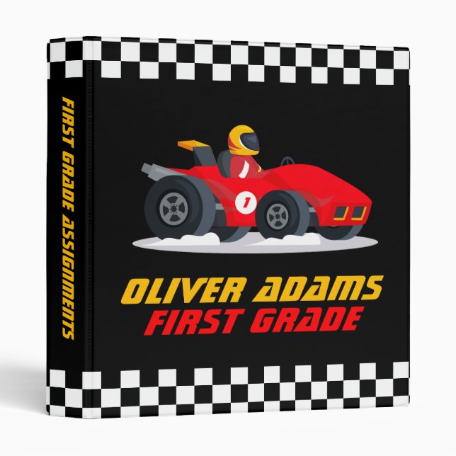 Personalized Race Car Back to School 3 Ring Binder (Front/Spine)
