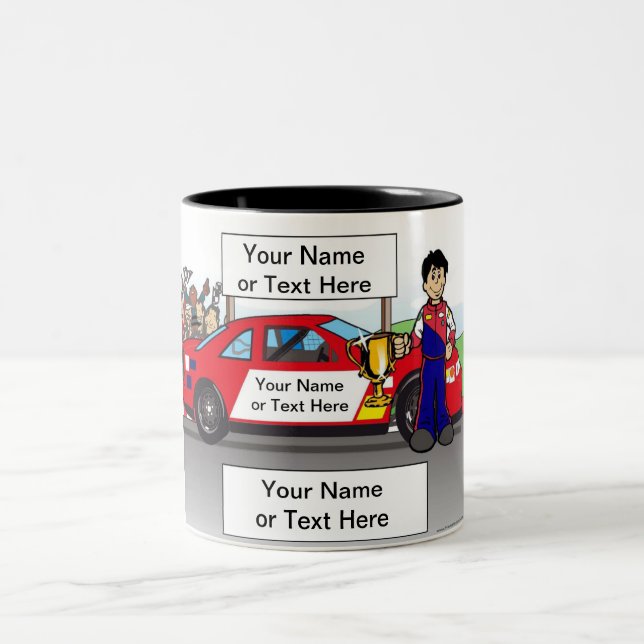 Personalized Race Car, Stock Car - Male Cartoon Co Two-Tone Coffee Mug (Center)