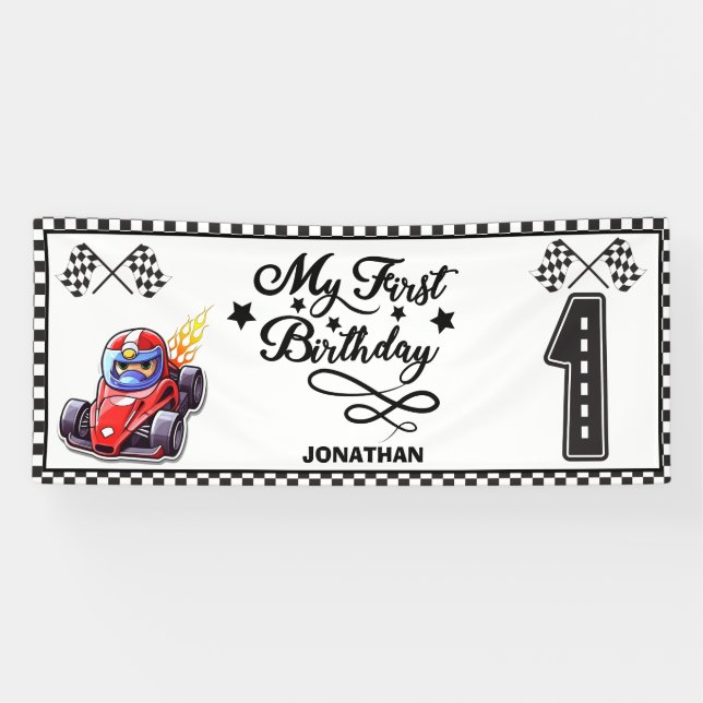 Personalized Race Car Themed Birthday Party Banner (Horizontal)