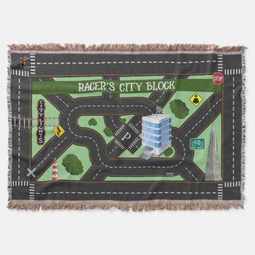 Personalized Racers City Block Play Throw Blanket
