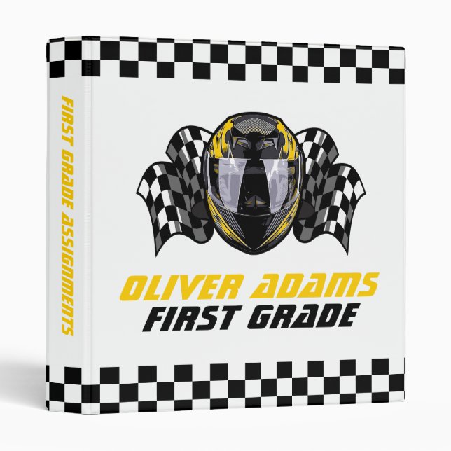 Personalized Racing Driver Helmet 3 Ring Binder (Front/Spine)