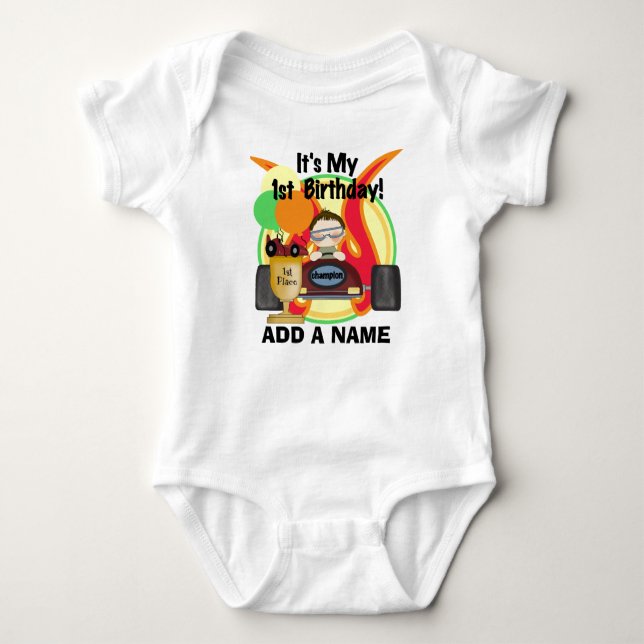 Personalized Racing First Birthday T-shirt Baby Bodysuit (Front)