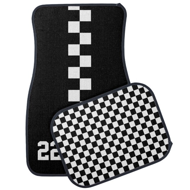 Personalized Racing Flag Black And White Car Floor Mat (Set)